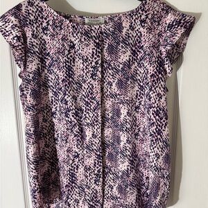 Tahari Purple and Pink Cap Sleeve Boxy Blouse